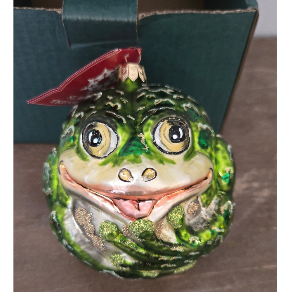 Slavic Treasures AniBalls Frog Hand Blown Glass Ornament Poland w/ Box Tag